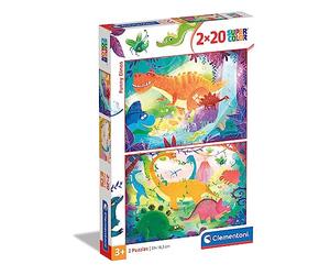 Clementoni - 24755 - Dinos Rigolos - 2 x 20 Pièces - Puzzles des Créatures Préhistoriques - Jeu de Création et Logique pour Enfants à partir de 3 Ans et Plus