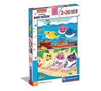 Clementoni - 24777 - PinkFong Baby Shark - Supercolor - 2 x 20 Pièces - Puzzle du Dessin Animé - Jeu de Création et Logique pour Enfants à partir de 3 Ans et Plus -