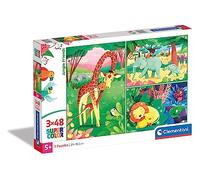 Clementoni - 25233 - Supercolor - 3 x 48 Pièces - Puzzles des Animaux de la Savane et Leurs Petits - Jeu de Création et Logique pour Enfants à partir de 4 Ans et Plus