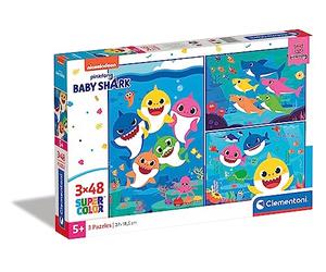 Clementoni - 25261 - PinkFong Baby Shark - Supercolor - 3 x 48 Pièces - Puzzles du Dessin Animé - Jeu de Création et Logique pour Enfants à partir de 4 Ans et Plus -