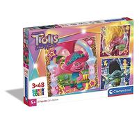 Clementoni - 25292 - Puzzles Trolls 3-3x48 Pièces - Jeu Educatif, de Réflexion et de Patience - Image de Qualité - 27 x 18 Cm - Ã€ Partir de 5 Ans