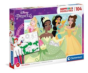 Clementoni - 25714 - Supercolor Puzzle Doble Face Colouring - Disney Princess - 104 pièces - Puzzle Enfant - Puzzle à colorier - fabriqué en Italie, 6 Ans et Plus