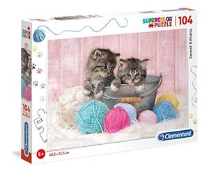 Clementoni - 27115 - Supercolor - Chatons et Pelottes - 104 Pièces - Puzzle de Deux Jeunes Chatons - Jeu de Création et Logique pour Enfants à partir de 6 Ans et Plus