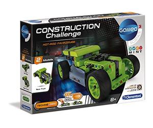 Clementoni 59161 Galileo Science Construction Challenge Hot-Rod Véhicules pour 2 Voitures à Traction rétractable, mécanique et Technique, Jouet pour Enfants à partir de 8 Ans