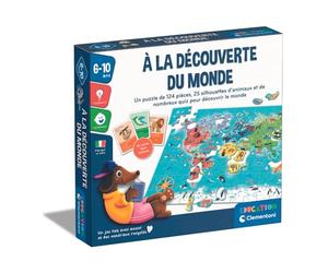 Clementoni | À la Découverte du Monde pour Enfants 6-10 Ans+ | Puzzle Planisphère 124 Pièces + Quiz Animaux | Cartes Classifications + Cherche et Trouve | Jeu Éducatif Géographie | Idée Cadeau