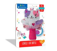 Clementoni – Hochet Chat Lovely Cat – Peluche éducative, multisensoriel, tissu doux – dès 0 mois