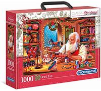 Clementoni- Christmas Collection-Santa Works-Valisette 1000 pièces, Noel-fabriqué en Italie, Puzzle Adulte, 39584, Multicolore