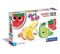 CLEMENTONI - Coffret My First Puzzles Fruits et Légumes - 4 Puzzles avec 2, 3, 4 et 5 pièces - Formes variées et Niveaux de difficulté Croissants - pièces épaisses et Solides
