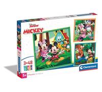 Clementoni- Disney Mickey and Friends Supercolor Friends-3x48 Enfants 5 Ans, Boîte De 3 (48 Pièces), Puzzle Dessin Animé-Fabriqué en Italie, 25298