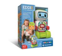 Clementoni Eddie Robot éducatif - 30 Cartes Double Face + 20 activités éducatives (Lettres, Chiffres, émotions, Instruments, Formes) avec écran LCD - Enfants de 4 à 6 Ans - 55617