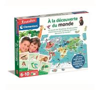 Clementoni Education - 52591 - A la Découverte du Monde - Jeu Educatif avec Planisphère sous Forme de Puzzle pour Enfants de 6 à 10 Ans - avec 66 Cartes Quiz -
