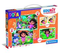 CLEMENTONI - Edukit 4 en 1 Dora l’Exploratrice dès 3 Ans - Puzzle, Mémo, Cubes - Apprentissage Préscolaire Ludique - Idée Cadeau pour Enfants