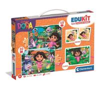 CLEMENTONI - Edukit 4 en 1 - Dora - Puzzle, Mémo, Cubes - Apprentissage Préscolaire Ludique - Idée Cadeau pour Enfants