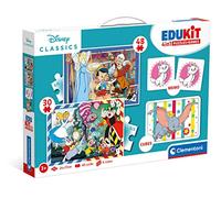 Clementoni - Edukit - Disney - Coffret apprentissage 4 en 1 - 2 puzzles, 1 mémo, 1 jeu de 6 cubes - Fabriqué en Italie - Dés
