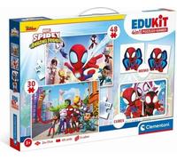 Clementoni - Edukit - Spidey -Coffret apprentissage 4 en 1 - 2 puzzles, 1 mémo, 1 jeu de 6 cubes - Fabriqué en Italie - Dés 4ans