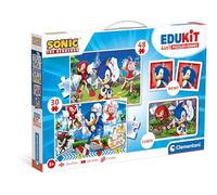Clementoni Jouet éducatif 4-en-1 Sonic – Puzzles 30 & 48 pièces, 6 cubes, 1 mémo – 3-5 ans