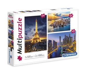 Clementoni Kit 3 puzzles Paris/Dubaï/New York 2 x 1000 pièces et 1 x 500 pièces