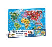 CLEMENTONI - Mon Puzzle Magnétique du Monde 4 Ans + - Planisphère Interactif - Découverte Animaux & Monuments - Jeu Éducatif Enfant