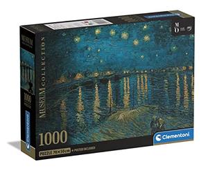 Clementoni- Museum Collection Van Gogh, Starry Night Over The Rhone-1000 Pièces-Puzzle, Divertissement pour Adultes-Fabriqué en Italie, 39789