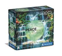Clementoni Peace Puzzle - The Flow pour Adultes 14 Ans 500 Pièces Paysage Cascade Relaxante Format 49x36 cm Expérience Sensorielle avec Playlist Spotify Puzzle Détente Nature