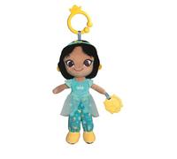 Clementoni | Peluche de Voyage Jasmine Disney pour Bébés dès la Naissance | Hochet Intégré & Textures Variées | Anneau d'attache Poussette | Éveil Sensoriel | Activité sans écran | Idée Cadeau Bébé