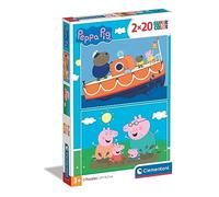 Clementoni- Peppa Pig Supercolor Pig-2x20 Enfants 3 Ans, Boîte De 2 (20 Pièces), Puzzle Dessin Animé-Fabriqué en Italie, 24797