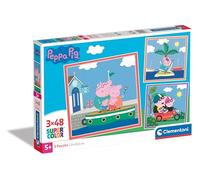Clementoni- Peppa Pig Supercolor Pig-3x48 Enfants 5 Ans, Boîte De 3 (48 Pièces), Puzzle Dessin Animé-Fabriqué en Italie, 25293