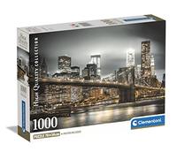 Clementoni | Puzzle 1000 Pièces pour 10 Ans+ | New York Skyline | Format 70x50 cm avec Poster Inclus | Vue Nocturne avec Pont de Brooklyn | Activité Relaxante | Collection Urbaine Adulte | Écoconçu