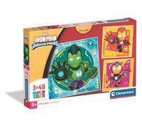 Clementoni - Puzzle Enfant Iron Man et Ses Amis Incroyables 3x48 Pièces - 5 Ans et + - Jeu de société Super-héros - Idée Cadeau
