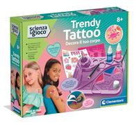 Clementoni Science & Jeu Lab - Trendy Tattoo, Kit de tatouage pour enfants 8+ ans, jeu scientifique avec transferts, outils et pochoirs pour créer un tatouage personnalisé, fabriqué en Italie, 19396