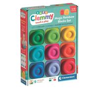 Clementoni Soft Clemmy - Magic Rainbow Blocks Set, 9 briques douces pour enfants 6 + mois, jeu de petite enfance, fabriqué en Italie, lavable et non toxique, développement sensoriel et manualité