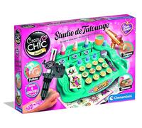 CLEMENTONI - Studio de tatouage temporaires pour enfant - Kit complet - Pochoirs, peintures corps et transfert - Dès 7 ans