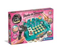 CLEMENTONI - Studio de tatouage temporaires pour enfant - Kit complet - Pochoirs, peintures corps et transfert - Dès 7 ans