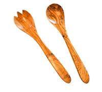 Cleminson Couverts à salade en bois d'olivier 31 cm | Cuillère et fourchette en bois | Pince à ustensiles | Pour mélanger les pâtes et dîners, 5060694250681