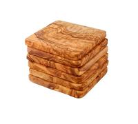 Cleminson - Lot de 6 - sous-Verres carrés en Bois d'olivier 9 x 9 cm, Dessous de Verres sans Plastique et Naturel