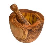 Cleminson® Mortier et pilon fabriqués à la main en bois d'olivier | Indispensable pour la cuisine pour broyer les épices et les herbes