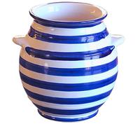 Cleminson Pot à ustensiles en céramique peint à la main à rayures | Porte-ustensiles de cuisine artisanal | Fabriqué en Andalousie en Espagne | Élégant pot à couverts | Pot à couverts rustique (bleu)