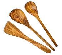 Cleminson Ustensiles en bois d'olivier fabriqués à la main - Spatule, cuillère et cuillère à sauce en bois avec coin ou ensemble de 3 pièces (ensemble de 3 pièces)