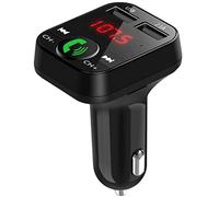 Clenp Transmetteur FM Blue-Tooth Voiture avec Prise Jack, Blue-Tooth 5.0 Émetteur Radio Auto Dual USB et Support de Charge Disque U et Carte TF Lecture de Musique, appels Mains Libres Black