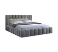 Cleo - lit coffre avec led - 140x200 cm - sommier inclus - en velours - Gris clair