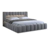 Cleo - lit coffre avec led - 140x200 cm - sommier inclus - en velours - Gris clair