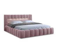 Cleo - lit coffre avec led - 140x200 cm - sommier inclus - en velours - Rose