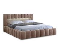 Cleo - lit coffre avec led - 140x200 cm - sommier inclus - en velours - Taupe