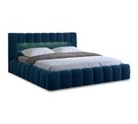 Bestmobilier - Cleo - lit Coffre avec LED - 160x200 cm - sommier Inclus - en Velours, Bleu Canard