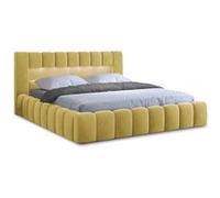 Bestmobilier - Cleo - lit Coffre avec LED - 160x200 cm - sommier Inclus - en Velours, Jaune