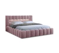 Cleo - lit coffre avec led - 160x200 cm - sommier inclus - en velours - Rose