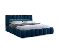 Cleo - lit coffre avec led - 180x200 cm - sommier inclus - en velours - Bleu canard