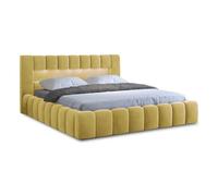 Cleo - lit coffre avec led - 180x200 cm - sommier inclus - en velours - Jaune