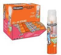 CLEOPATRE - Boîte de 96 bâtons de colle TRANSPARENTE Adhésive plastique recyclé en 8 gr - Sans Solvant - Idéal pour les écoles