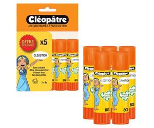 CLEOPATRE Cléopâtre-BL5BA8-CléoStick-Blister Colle Transparente de 8 g, Lot de 5 bâtons de 8g.